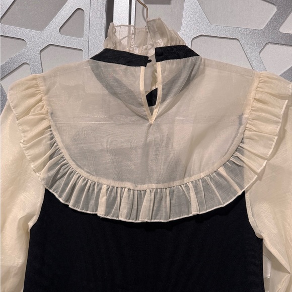 Zara Elegant Black and Cream Long Sleeve Dress - Picture 4 of 9